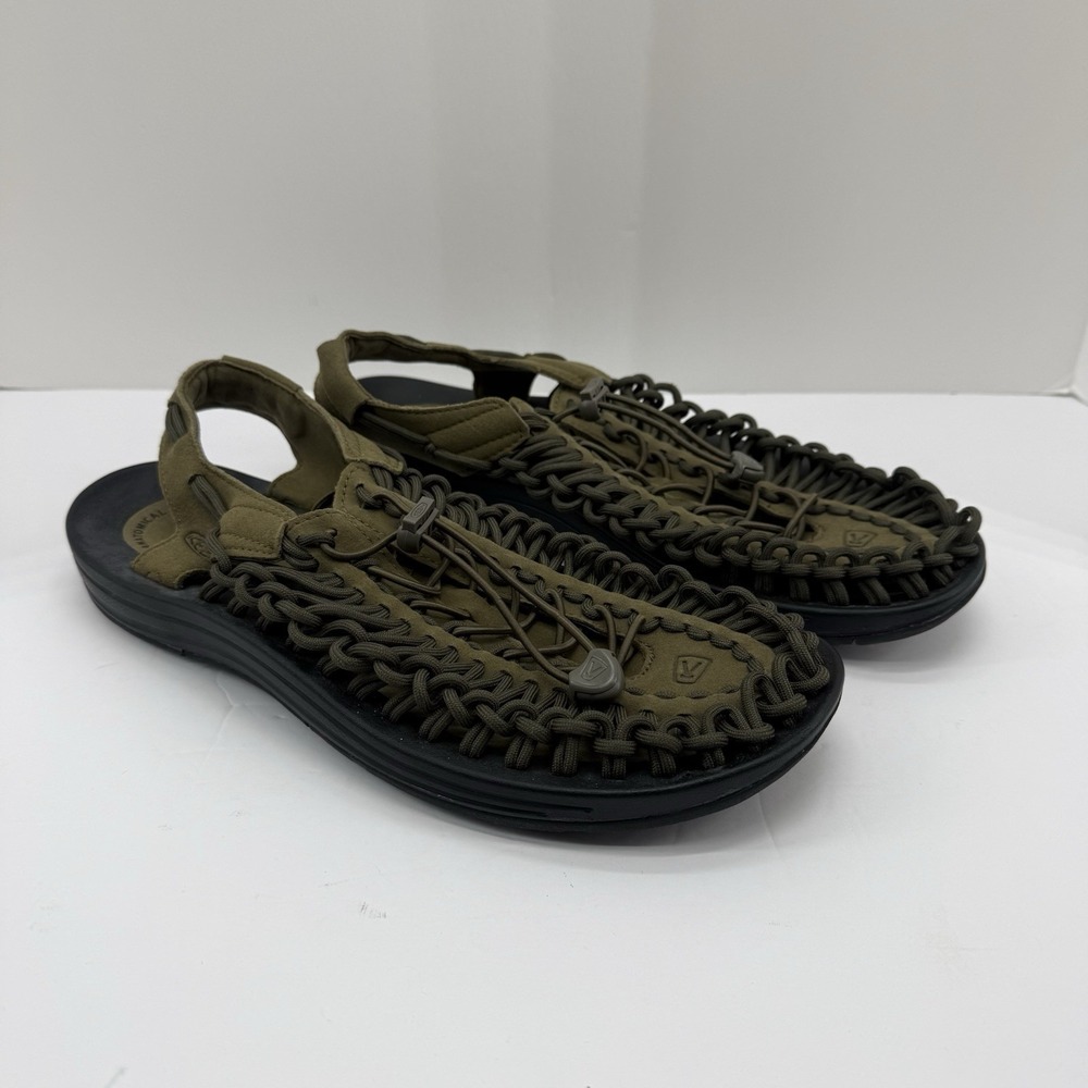 Men's KEEN Uneek Olive Green Braided Cord bungee hiking Sandals Size 10.5 EU 44
